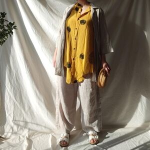 Afrocentric Abstract Mustard Yellow Tunic Blouse